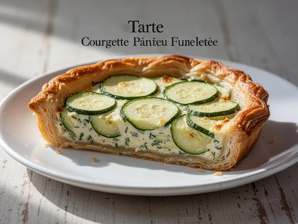 Tarte courgette et pâte feuilletée croustillante, sortie du four et posée sur une grille